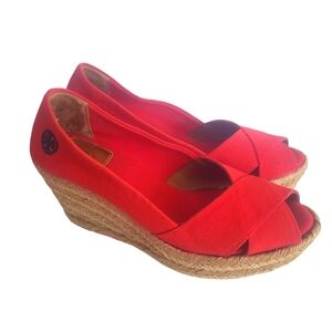 Tory Burch Size 8 B Red Espadrille Wedge Shoes